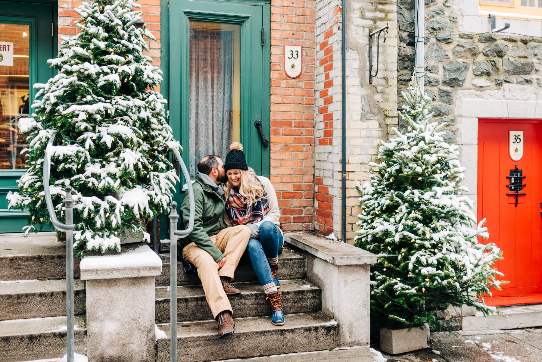 Beautiful Couple with Christmas Tree Posing at Studio Stock Image - Image  of happy, love: 164583317